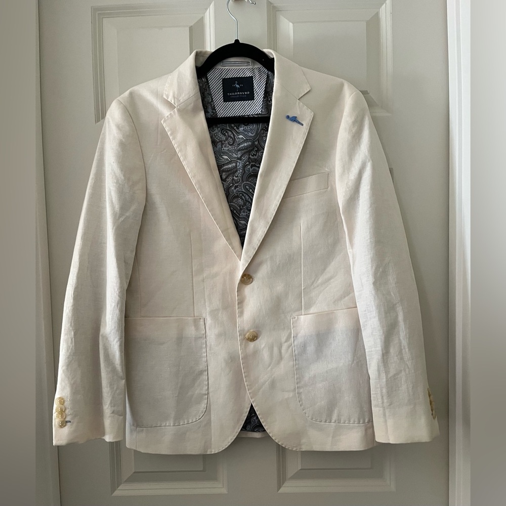 Men’s TailorByrd Collection Linen-Blend Sport Coat Blazer Khaki Size 38S cream